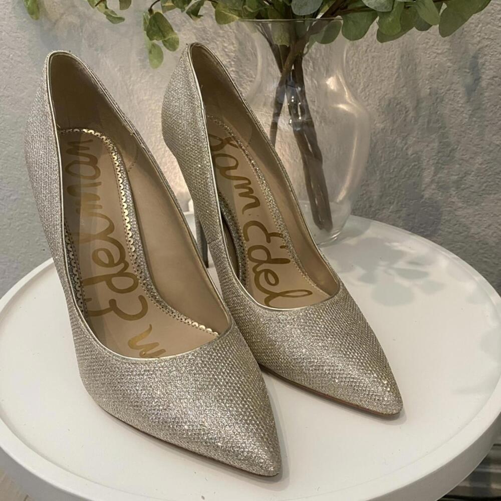 Sam Edelman Glitter Pointed-Toe Stiletto Pump - Champagne Gold - Picture 2 of 8